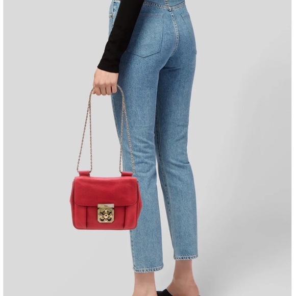 Chloe Red Leather Shoulder Bag with Gold Chain - Picture 6 of 9